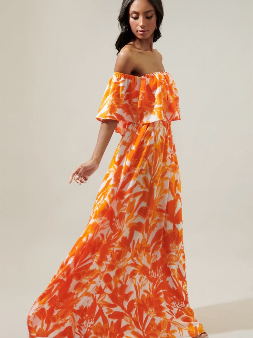 NWT Sugarlips Tropical Dreamsicle Enamored Off The Shoulder Ruffle Dress Large - Picture 3 of 9